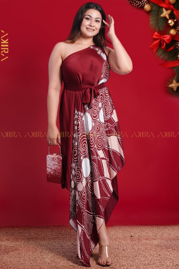Red Vine Glamour Silk Party Dress