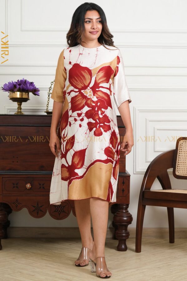 Scarlet sage silk party dress