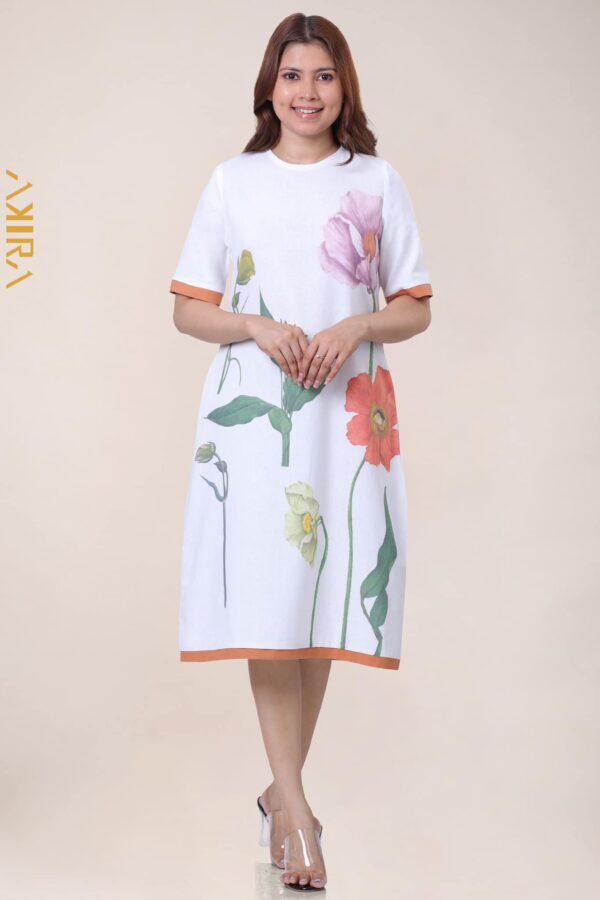 Rosy Flowery Linen Dress