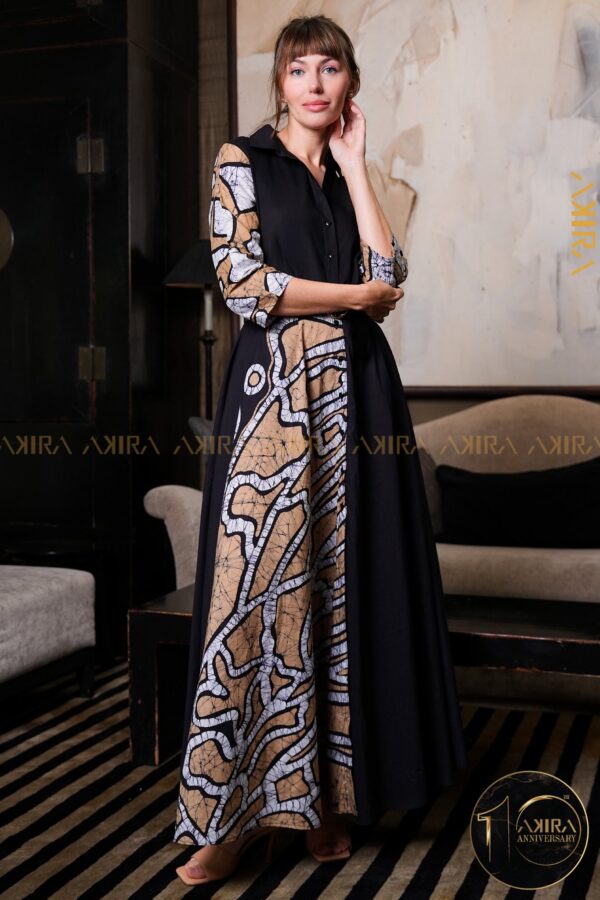 Golden Aura Batik Flared Dress