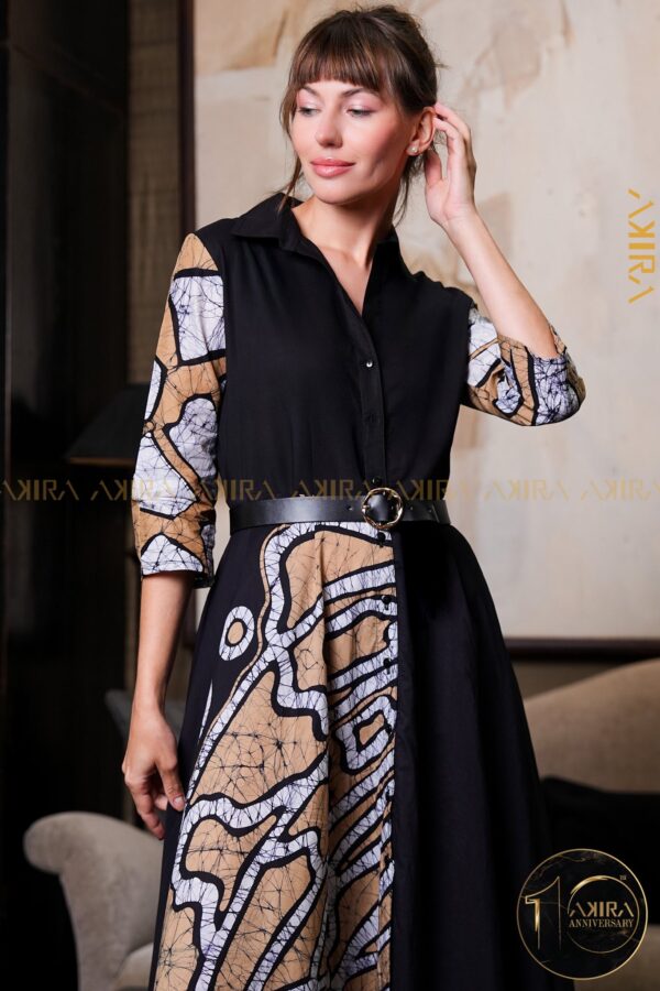 Golden Aura Batik Flared Dress