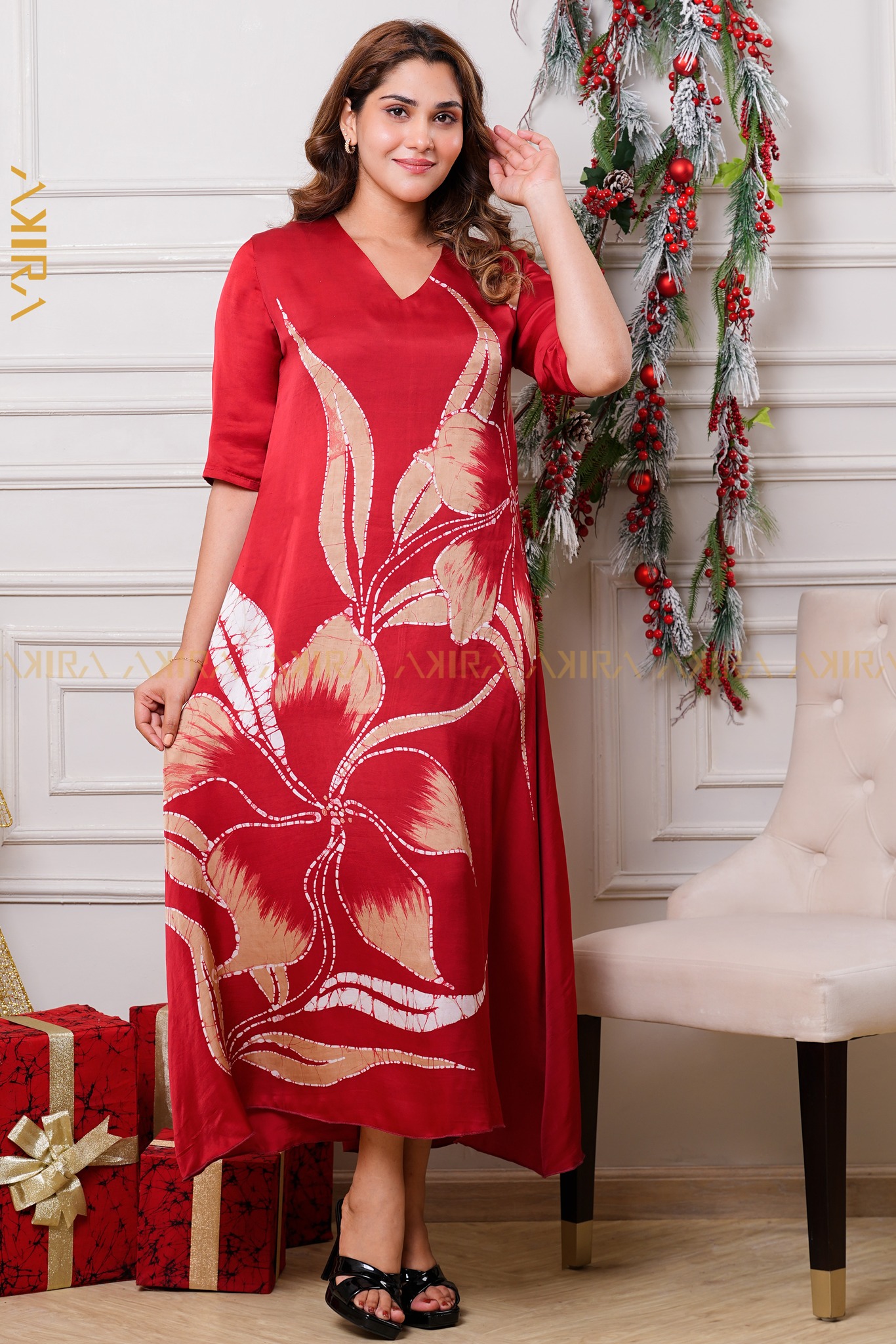 Rosabella Flame Silk Party Dress