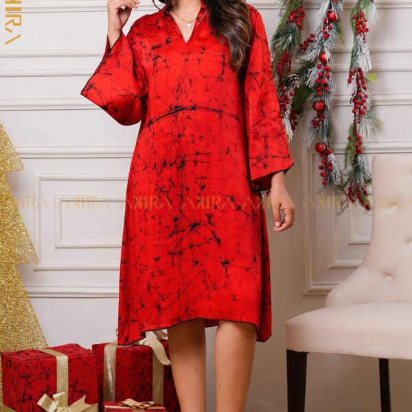 Red Dahila Veil Silk Dress