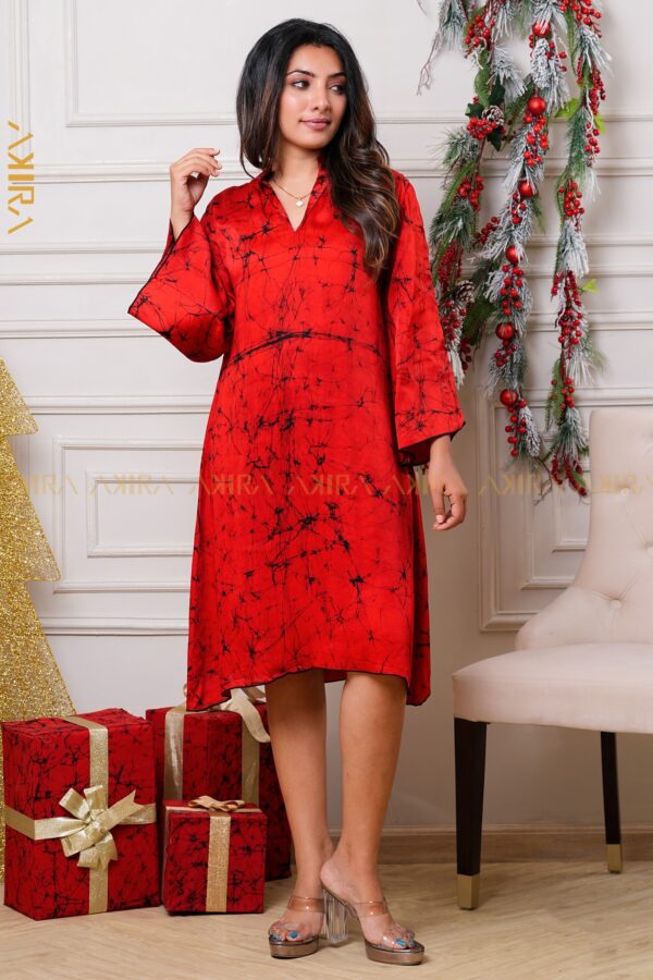 Red Dahila Veil Silk Dress