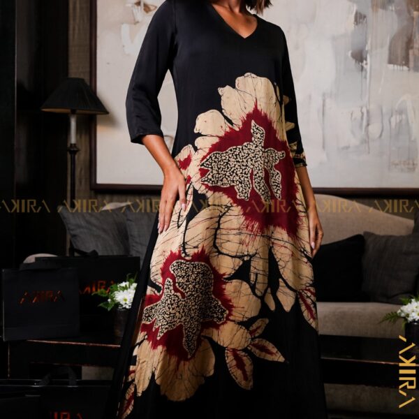 Rose cascade silk party dress