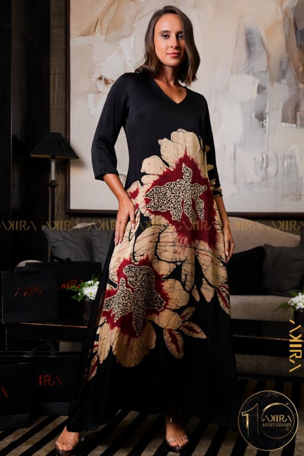 Rose cascade silk party dress