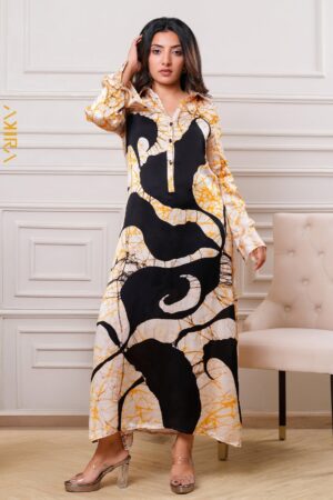 Golden designer silk dress