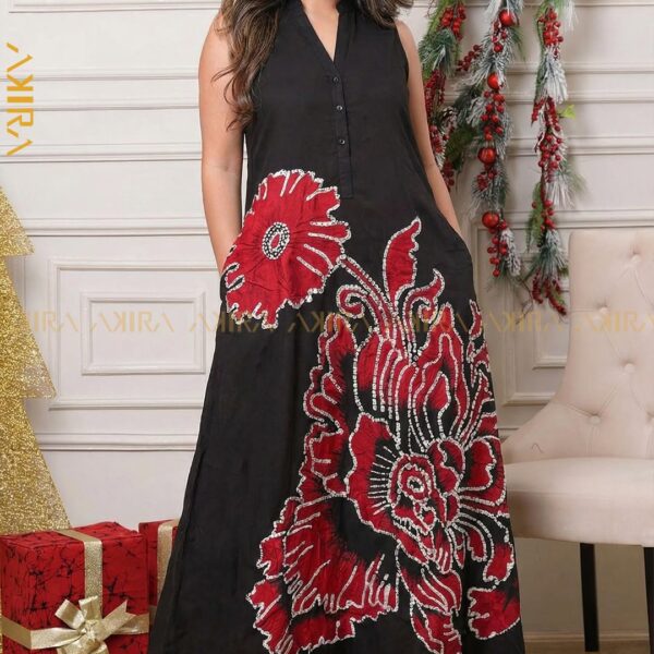 Dark Flora Silk Party Dress