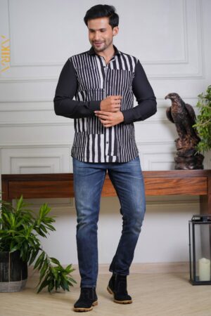 Black raw men batik shirt